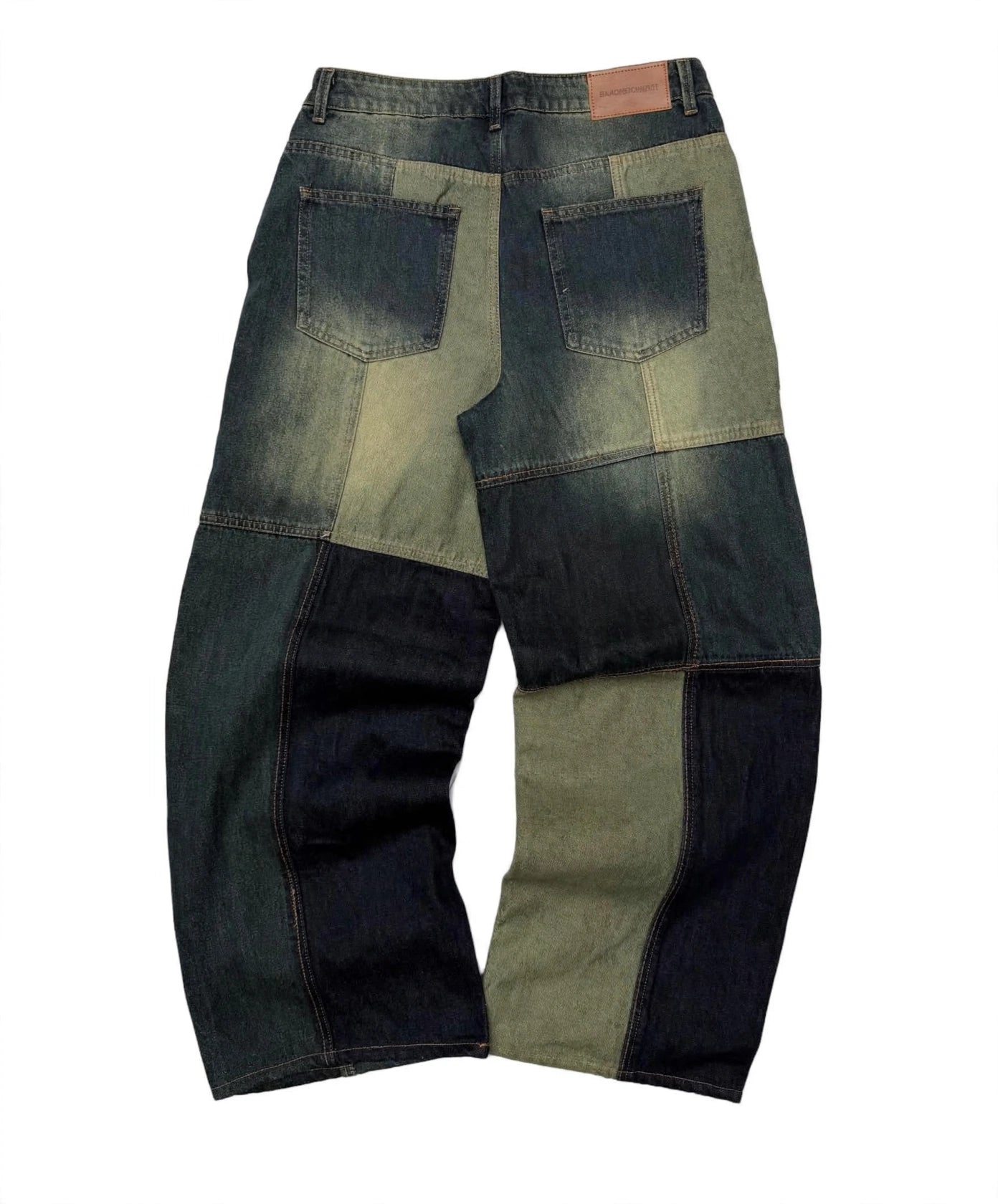 Olive Block Baggy Denim Jeans