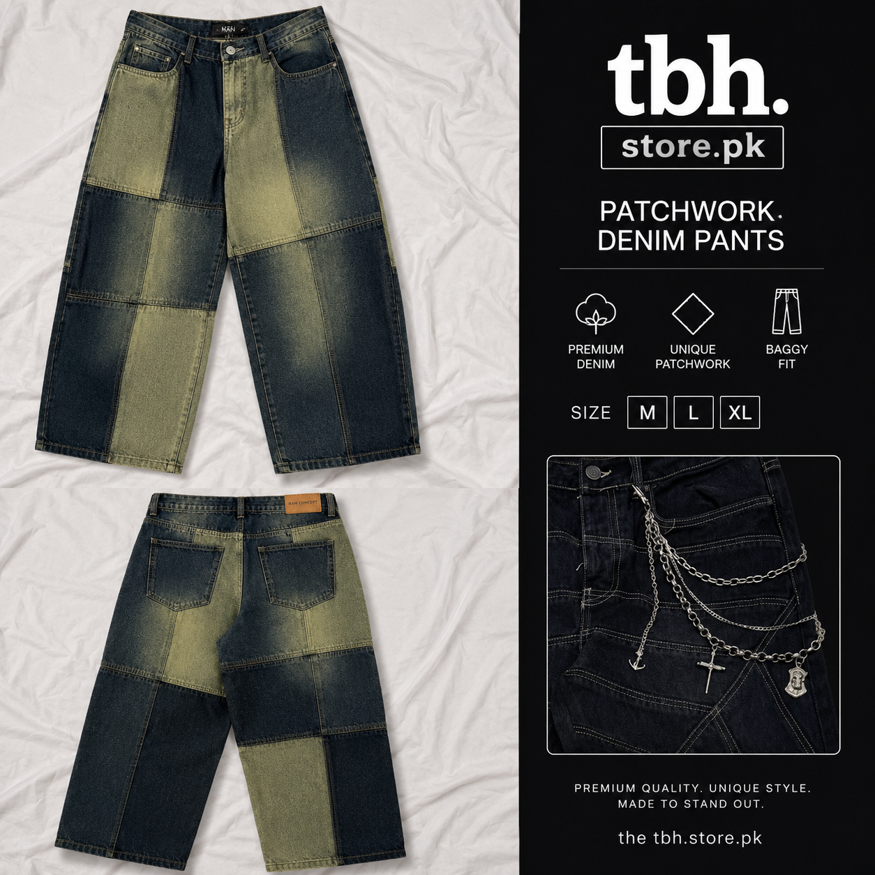 Olive Block Baggy Denim Jeans