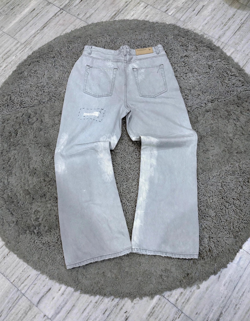 Light grey patchwork baggy jeans