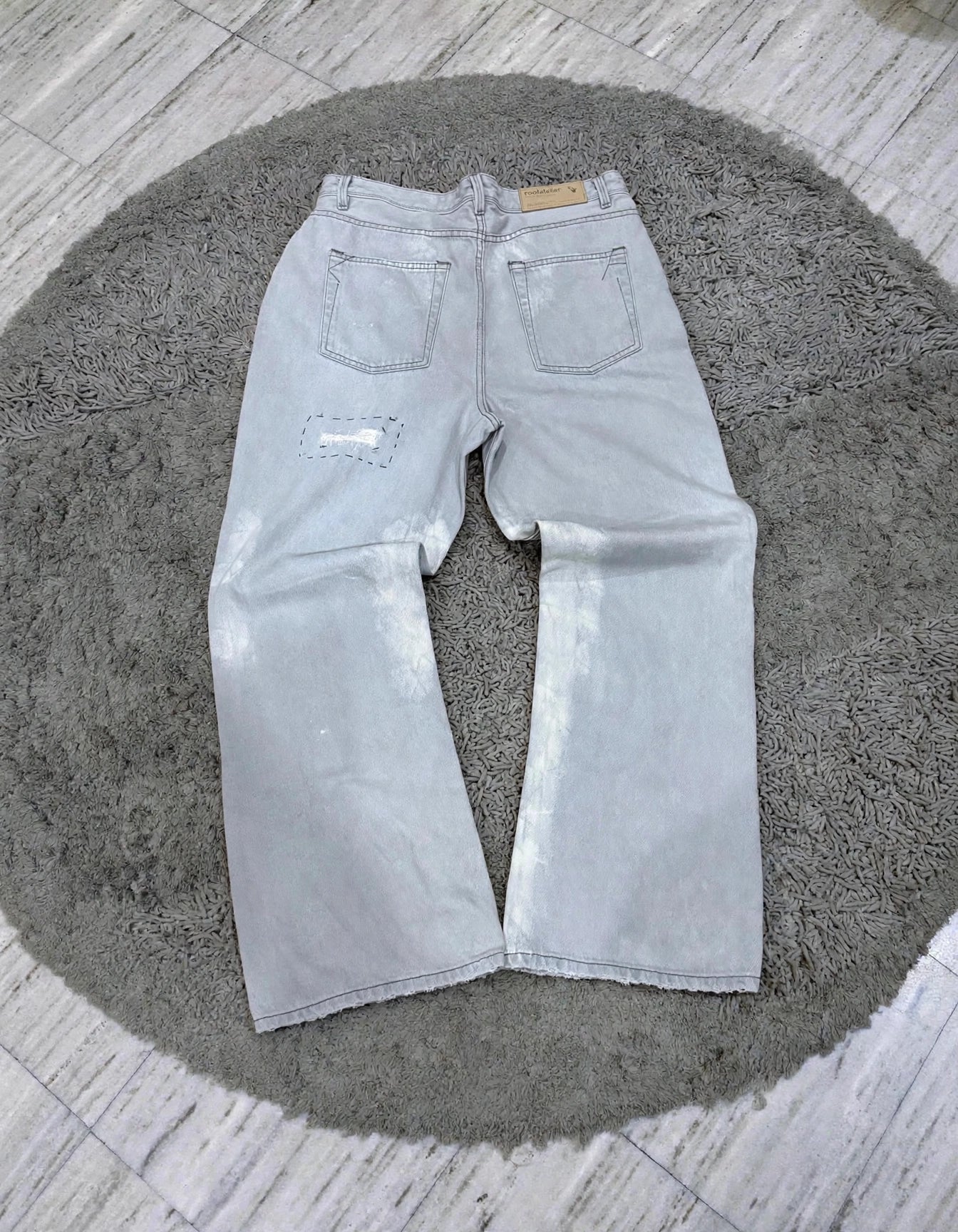 Light grey patchwork baggy jeans
