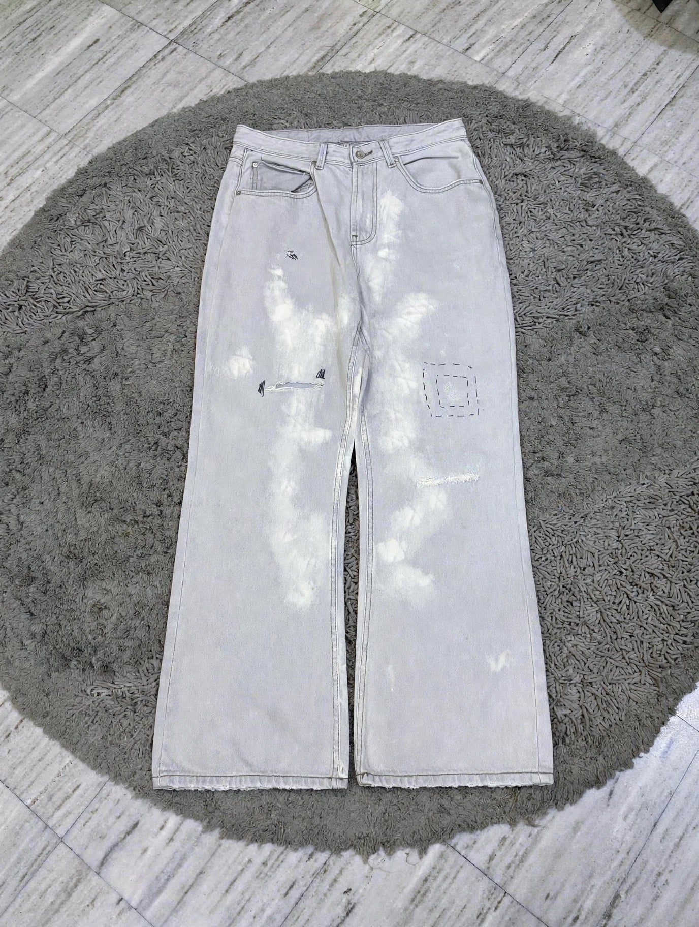 Light grey patchwork baggy jeans