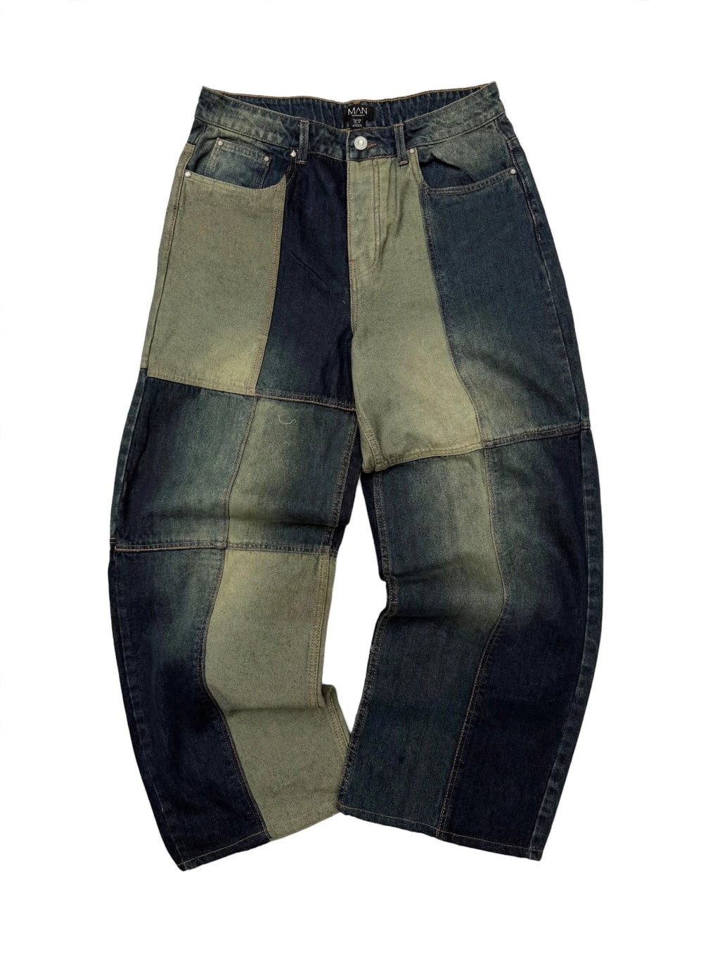 Olive Block Baggy Denim Jeans