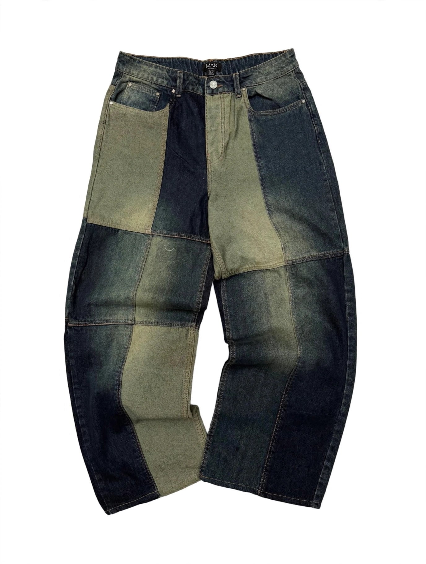 Olive Block Baggy Denim Jeans
